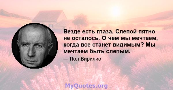 Везде есть глаза. Слепой пятно не осталось. О чем мы мечтаем, когда все станет видимым? Мы мечтаем быть слепым.