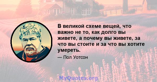 В великой схеме вещей, что важно не то, как долго вы живете, а почему вы живете, за что вы стоите и за что вы хотите умереть.