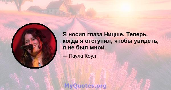 Я носил глаза Ницше. Теперь, когда я отступил, чтобы увидеть, я не был мной.