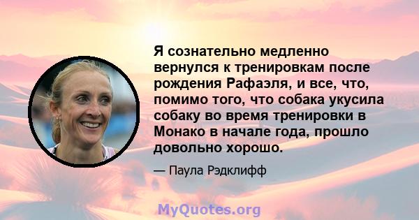 Я сознательно медленно вернулся к тренировкам после рождения Рафаэля, и все, что, помимо того, что собака укусила собаку во время тренировки в Монако в начале года, прошло довольно хорошо.