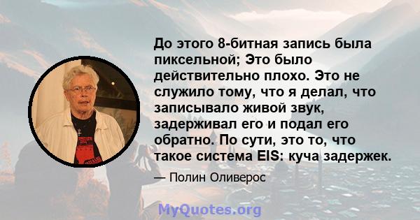 До этого 8-битная запись была пиксельной; Это было действительно плохо. Это не служило тому, что я делал, что записывало живой звук, задерживал его и подал его обратно. По сути, это то, что такое система EIS: куча