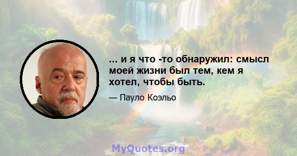 ... и я что -то обнаружил: смысл моей жизни был тем, кем я хотел, чтобы быть.