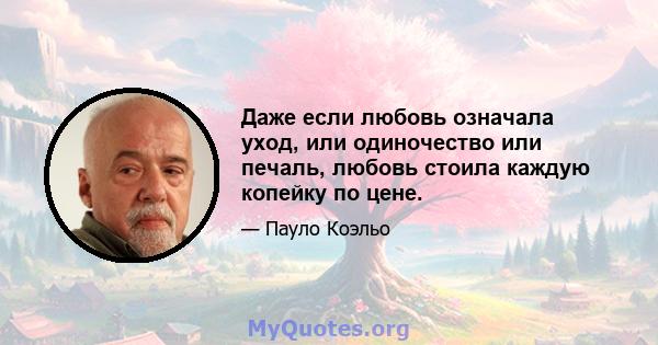 Даже если любовь означала уход, или одиночество или печаль, любовь стоила каждую копейку по цене.