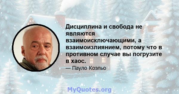 Дисциплина и свобода не являются взаимоисключающими, а взаимоизлиянием, потому что в противном случае вы погрузите в хаос.