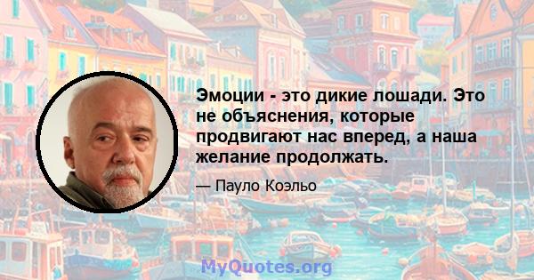 Эмоции - это дикие лошади. Это не объяснения, которые продвигают нас вперед, а наша желание продолжать.