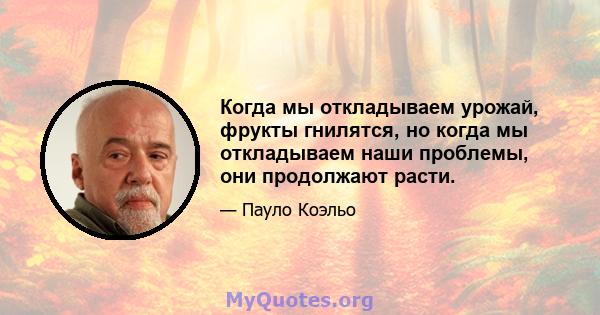 Когда мы откладываем урожай, фрукты гнилятся, но когда мы откладываем наши проблемы, они продолжают расти.