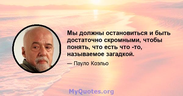 Мы должны остановиться и быть достаточно скромными, чтобы понять, что есть что -то, называемое загадкой.