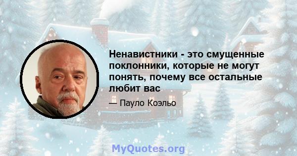 Ненавистники - это смущенные поклонники, которые не могут понять, почему все остальные любит вас