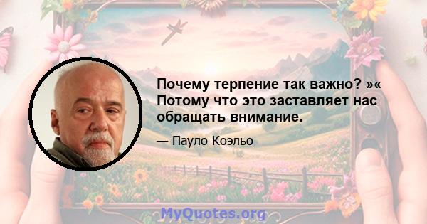 Почему терпение так важно? »« Потому что это заставляет нас обращать внимание.