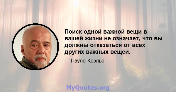 Поиск одной важной вещи в вашей жизни не означает, что вы должны отказаться от всех других важных вещей.