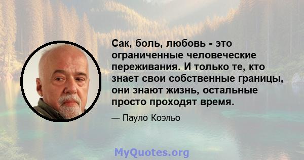 Сак, боль, любовь - это ограниченные человеческие переживания. И только те, кто знает свои собственные границы, они знают жизнь, остальные просто проходят время.