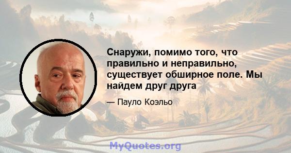 Снаружи, помимо того, что правильно и неправильно, существует обширное поле. Мы найдем друг друга