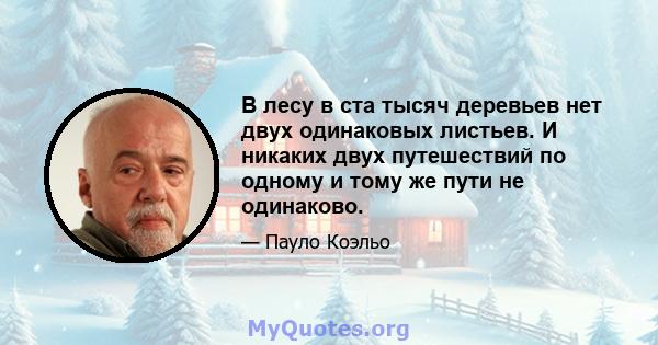 В лесу в ста тысяч деревьев нет двух одинаковых листьев. И никаких двух путешествий по одному и тому же пути не одинаково.