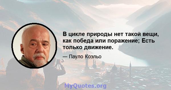 В цикле природы нет такой вещи, как победа или поражение; Есть только движение.