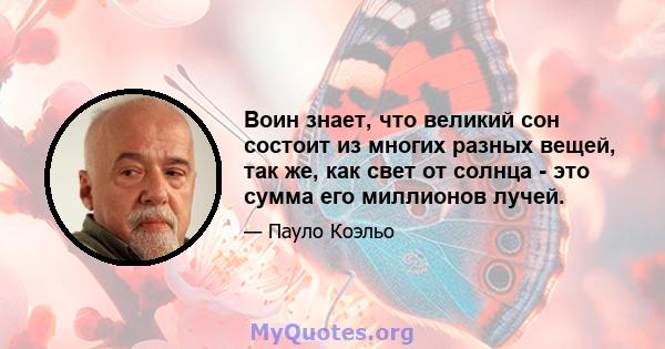 Воин знает, что великий сон состоит из многих разных вещей, так же, как свет от солнца - это сумма его миллионов лучей.