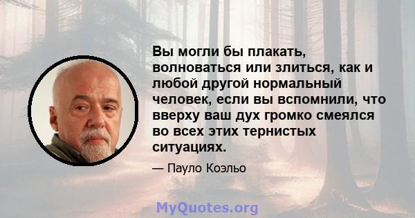 Вы могли бы плакать, волноваться или злиться, как и любой другой нормальный человек, если вы вспомнили, что вверху ваш дух громко смеялся во всех этих тернистых ситуациях.