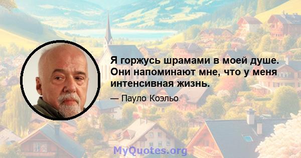 Я горжусь шрамами в моей душе. Они напоминают мне, что у меня интенсивная жизнь.