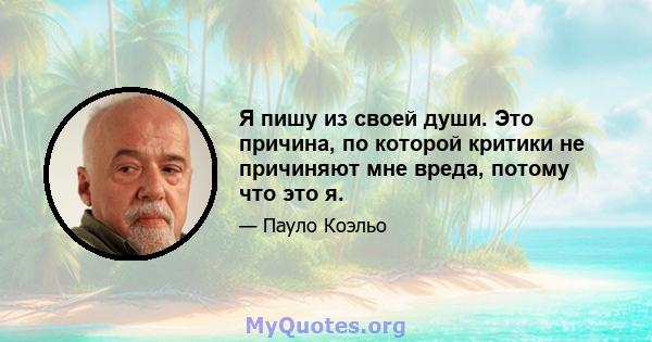 Я пишу из своей души. Это причина, по которой критики не причиняют мне вреда, потому что это я.