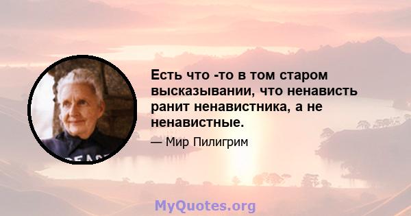 Есть что -то в том старом высказывании, что ненависть ранит ненавистника, а не ненавистные.