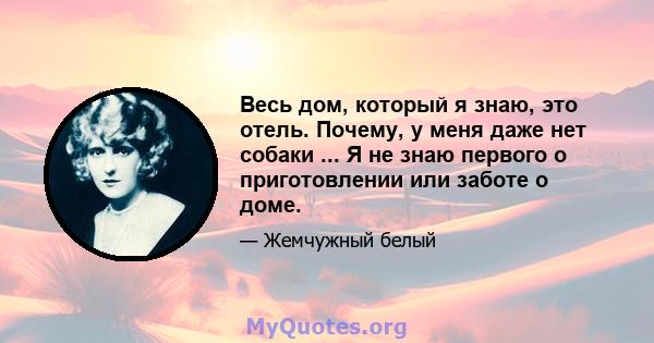 Весь дом, который я знаю, это отель. Почему, у меня даже нет собаки ... Я не знаю первого о приготовлении или заботе о доме.