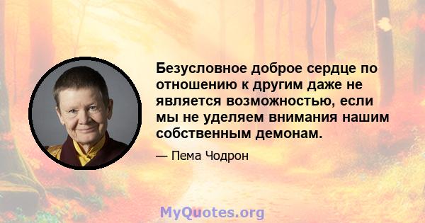 Безусловное доброе сердце по отношению к другим даже не является возможностью, если мы не уделяем внимания нашим собственным демонам.