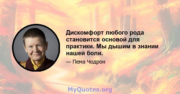 Дискомфорт любого рода становится основой для практики. Мы дышим в знании нашей боли.