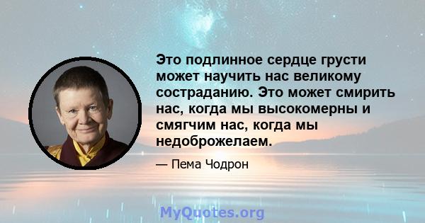 Это подлинное сердце грусти может научить нас великому состраданию. Это может смирить нас, когда мы высокомерны и смягчим нас, когда мы недоброжелаем.