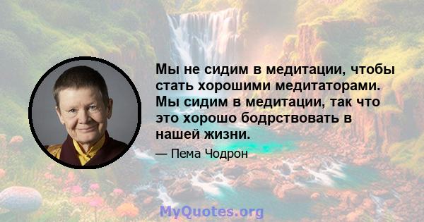 Мы не сидим в медитации, чтобы стать хорошими медитаторами. Мы сидим в медитации, так что это хорошо бодрствовать в нашей жизни.