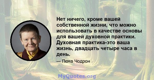 Нет ничего, кроме вашей собственной жизни, что можно использовать в качестве основы для вашей духовной практики. Духовная практика-это ваша жизнь, двадцать четыре часа в день.