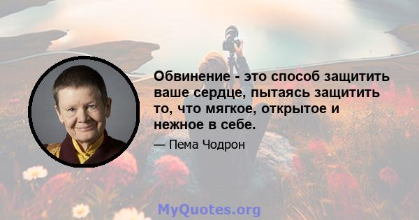 Обвинение - это способ защитить ваше сердце, пытаясь защитить то, что мягкое, открытое и нежное в себе.