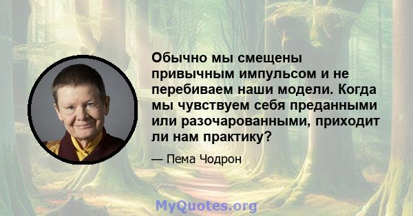 Обычно мы смещены привычным импульсом и не перебиваем наши модели. Когда мы чувствуем себя преданными или разочарованными, приходит ли нам практику?