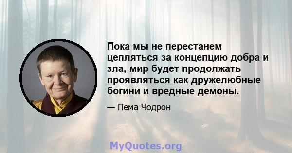 Пока мы не перестанем цепляться за концепцию добра и зла, мир будет продолжать проявляться как дружелюбные богини и вредные демоны.