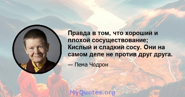 Правда в том, что хороший и плохой сосуществование; Кислый и сладкий сосу. Они на самом деле не против друг друга.