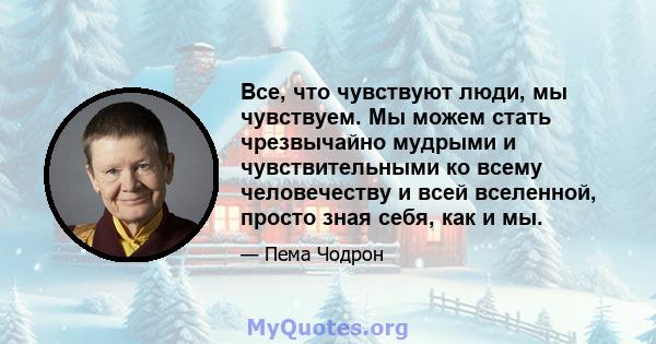 Все, что чувствуют люди, мы чувствуем. Мы можем стать чрезвычайно мудрыми и чувствительными ко всему человечеству и всей вселенной, просто зная себя, как и мы.