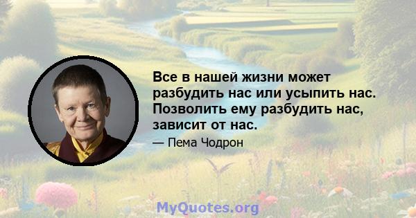 Все в нашей жизни может разбудить нас или усыпить нас. Позволить ему разбудить нас, зависит от нас.