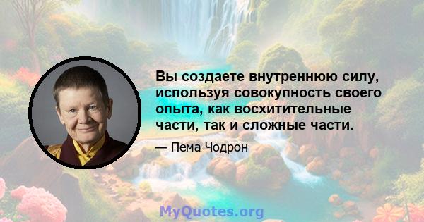 Вы создаете внутреннюю силу, используя совокупность своего опыта, как восхитительные части, так и сложные части.