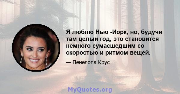 Я люблю Нью -Йорк, но, будучи там целый год, это становится немного сумасшедшим со скоростью и ритмом вещей.