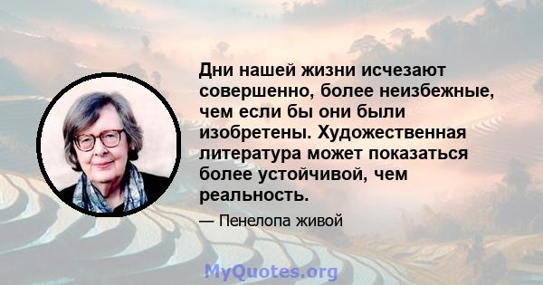 Дни нашей жизни исчезают совершенно, более неизбежные, чем если бы они были изобретены. Художественная литература может показаться более устойчивой, чем реальность.