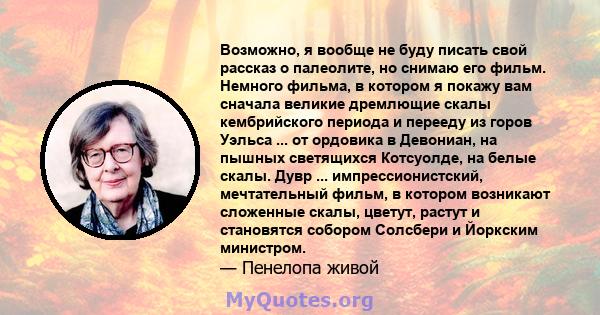 Возможно, я вообще не буду писать свой рассказ о палеолите, но снимаю его фильм. Немного фильма, в котором я покажу вам сначала великие дремлющие скалы кембрийского периода и перееду из горов Уэльса ... от ордовика в