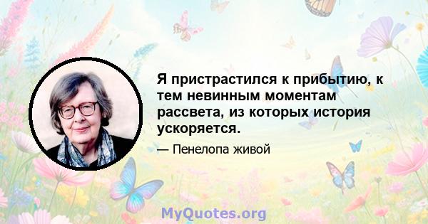 Я пристрастился к прибытию, к тем невинным моментам рассвета, из которых история ускоряется.