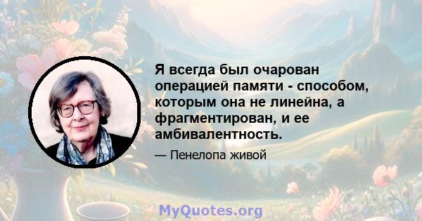 Я всегда был очарован операцией памяти - способом, которым она не линейна, а фрагментирован, и ее амбивалентность.