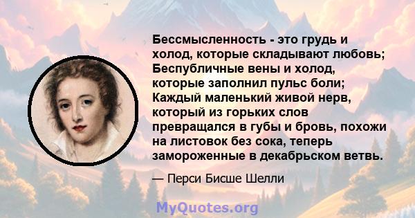 Бессмысленность - это грудь и холод, которые складывают любовь; Беспубличные вены и холод, которые заполнил пульс боли; Каждый маленький живой нерв, который из горьких слов превращался в губы и бровь, похожи на листовок 