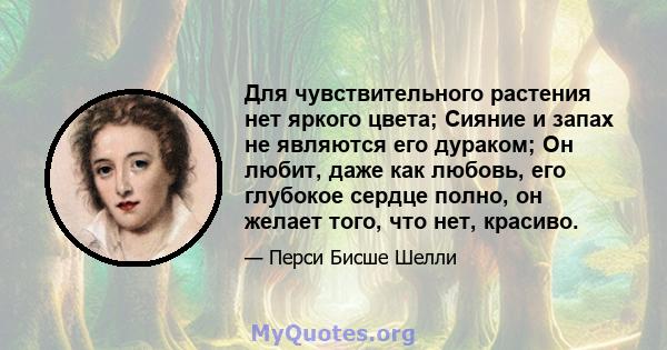 Для чувствительного растения нет яркого цвета; Сияние и запах не являются его дураком; Он любит, даже как любовь, его глубокое сердце полно, он желает того, что нет, красиво.