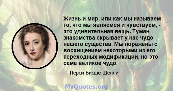 Жизнь и мир, или как мы называем то, что мы являемся и чувствуем, - это удивительная вещь. Туман знакомства скрывает у нас чудо нашего существа. Мы поражены с восхищением некоторыми из его переходных модификаций, но это 