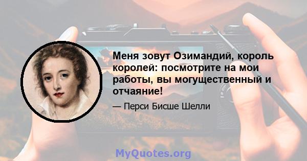 Меня зовут Озимандий, король королей: посмотрите на мои работы, вы могущественный и отчаяние!