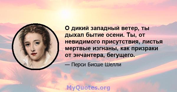 О дикий западный ветер, ты дыхал бытие осени. Ты, от невидимого присутствия, листья мертвые изгнаны, как призраки от энчантера, бегущего.