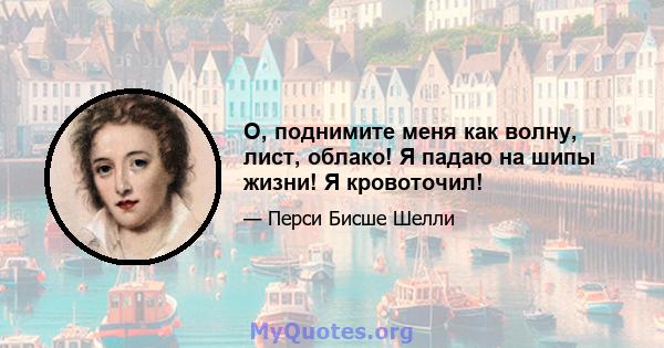 О, поднимите меня как волну, лист, облако! Я падаю на шипы жизни! Я кровоточил!