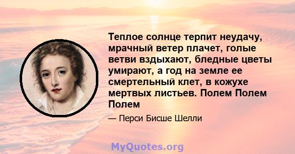 Теплое солнце терпит неудачу, мрачный ветер плачет, голые ветви вздыхают, бледные цветы умирают, а год на земле ее смертельный клет, в кожухе мертвых листьев. Полем Полем Полем