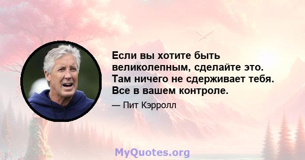 Если вы хотите быть великолепным, сделайте это. Там ничего не сдерживает тебя. Все в вашем контроле.