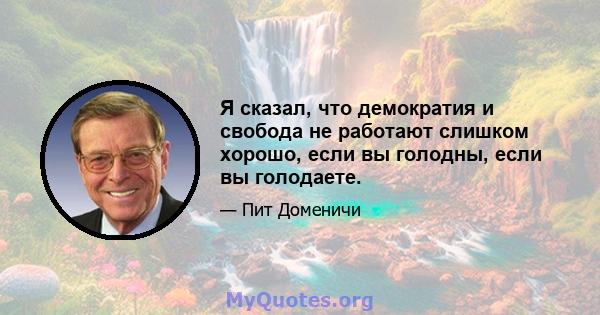 Я сказал, что демократия и свобода не работают слишком хорошо, если вы голодны, если вы голодаете.